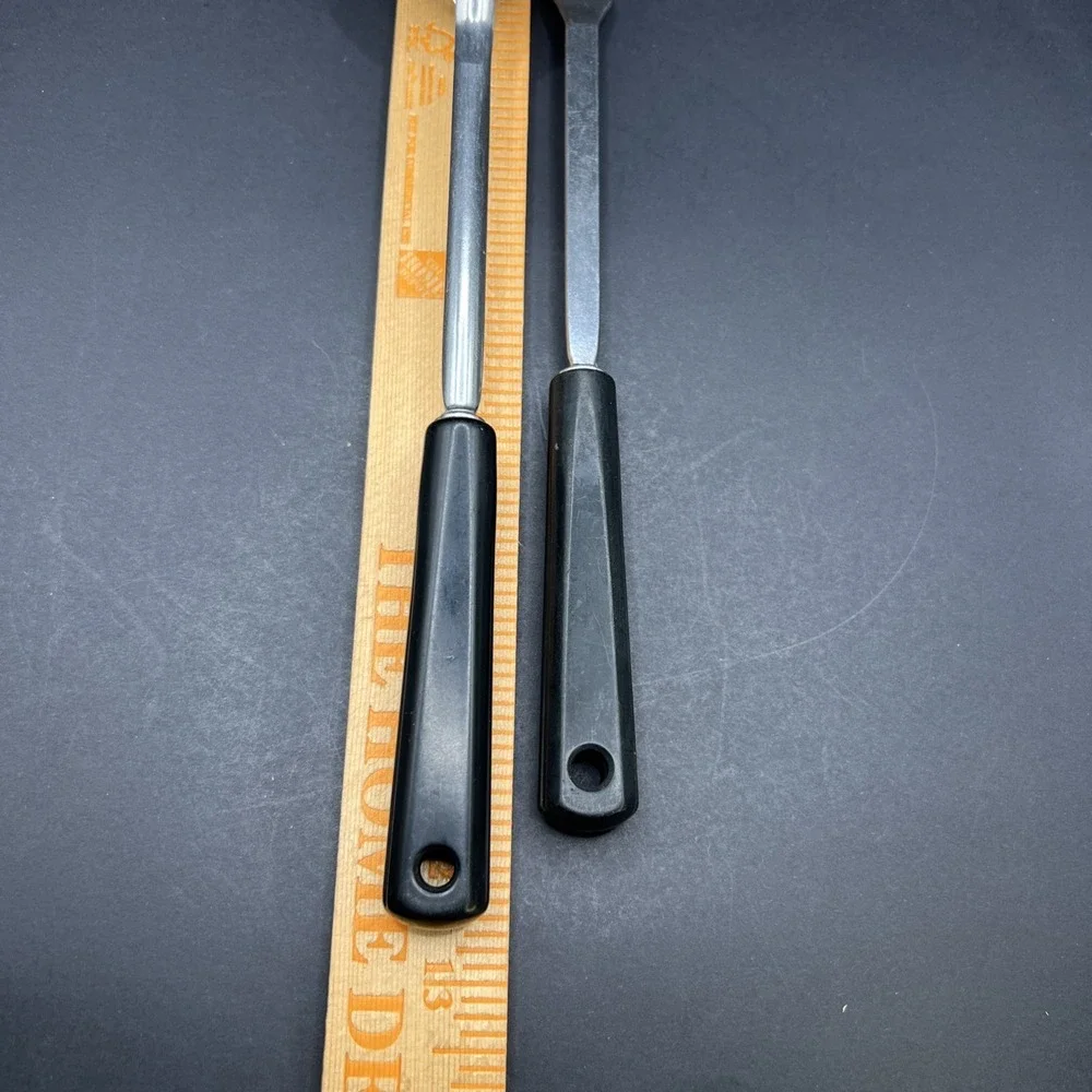 Vintage 2pc‎ Androck Stainless Slotted Spoon & Fork USA Black Handle